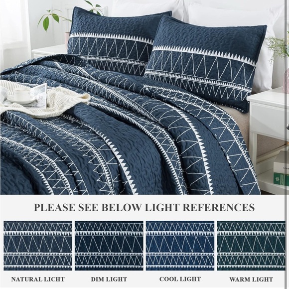 Bohemian SummerLightweight Reversible Microfiber NavyBlueQuiltSet CaliforniaKing - Picture 3 of 8